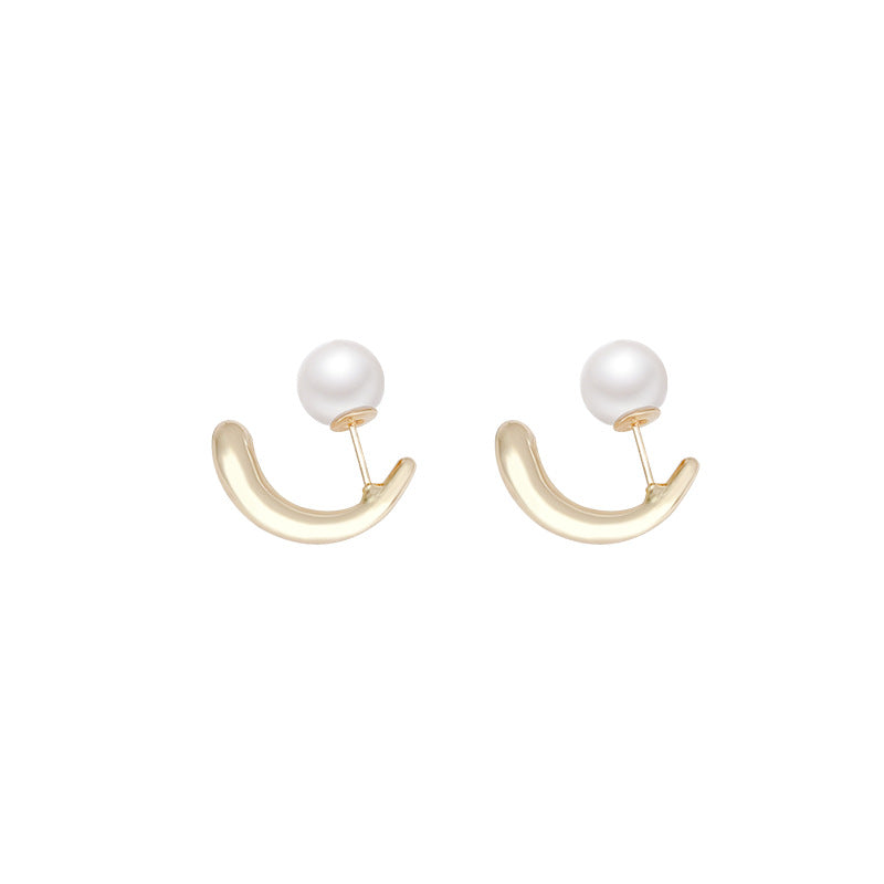 Wholesale Pearl Earrings Silver Post Front and Back Buckle Geometric Earrings